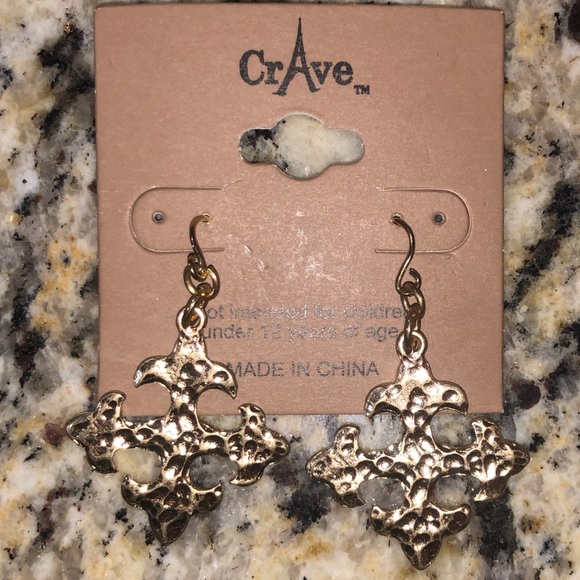 🔥5/$50 CrAve Greek Cross Antique-Style Goldtone Textured Earrings - Picture 3 of 3